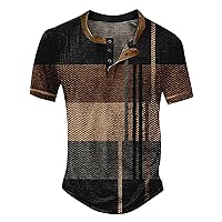 Fashion Distressed Waffle Knit Henley Shirts for Men Big and Tall Short Sleeve Casual T-Shirts Slim Fit Summer Printed Tees