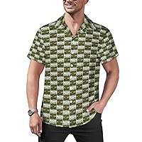 Funny Cartoon Pickle Jar Mens Cuban Shirt Short Sleeve Button Down Hawaiian Shirts Casual Beach Shirts Dress Shirts