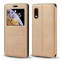 Samsung Galaxy Xcover Pro G715F Case, Wood Grain Leather Case with Card Holder and Window, Magnetic Flip Cover for Samsung Galaxy J7 Max G615F (Gold)