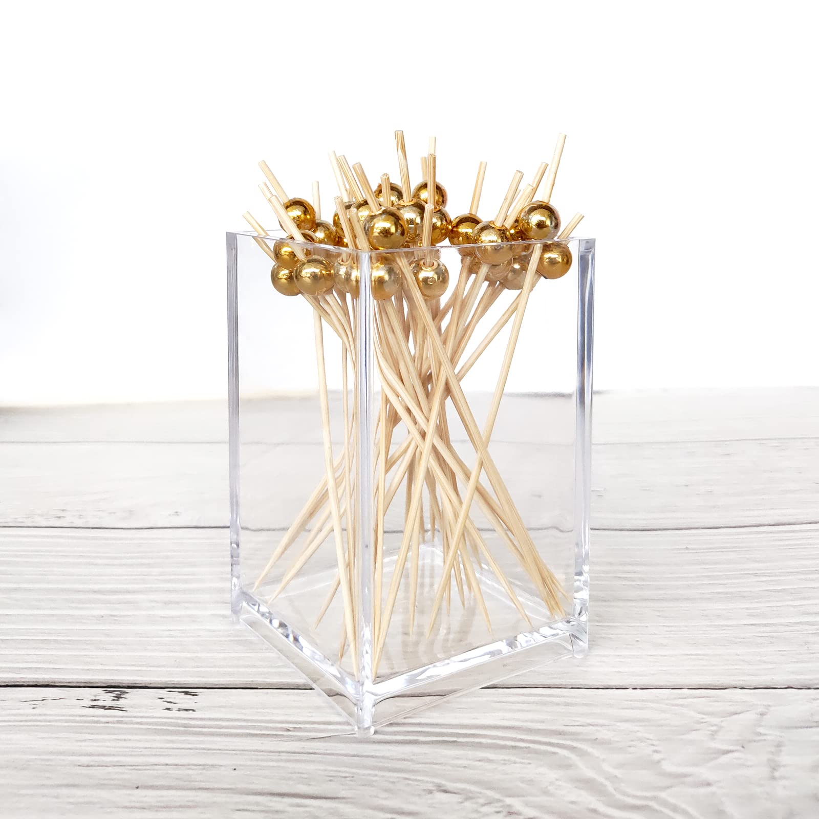 100Pack Cocktail Picks, Wooden Cocktail Toothpicks for Drinks Appetizers with Matt Gold Pearl