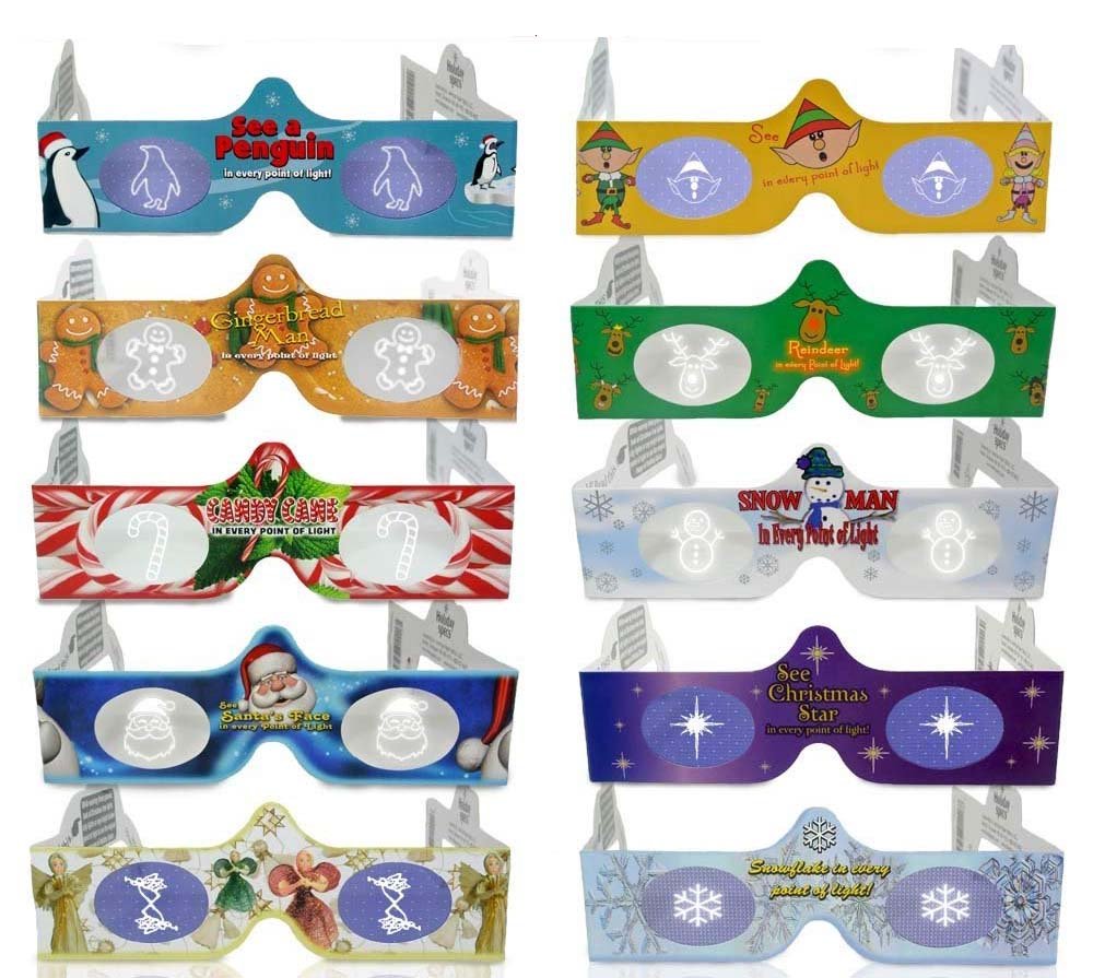 3D Christmas Glasses - 10 Pack Holiday Specs - Hologram Holiday Images