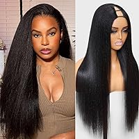 V Part Wig Human Hair Yaki Kinky Straight Upgrade U Part Wigs Glueless Full Head Clip In Half Wig V Shape Wigs No Leave Out None Lace Front Wigs Natural Color 150% Density 18inch