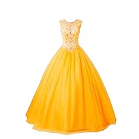 Women's Sleeveless Hollow Back Rhinestone Quinceanera Dress Tulle Ball Gowns