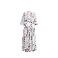 Women's Modern Hanbok Dress, White and Pink Floral Dress, Korean Handmade Dress, S-L Size