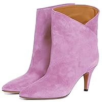 LEHOOR Women Kitten Heel Ankle Boots Wide Calf Pointed Toe Slouchy Western Cowgirl Boots Pull On Low Heel Dress Combat Booties Low Cut Ladies Dressy Casual Comfortable Winter Fall Shoes 4-11 M US