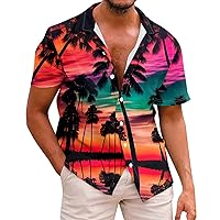 Tropical Shirts for Men Hawaiian Casual Short Sleeve Button Down Shirts Summer Beach Fashion Vacation Scrubs Palm Printed Top