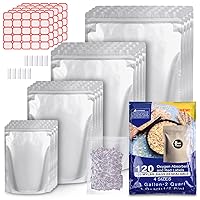 120 Mylar Bags for Food Storage with Oxygen Absorbers 300cc, 8 Mil 1Gallon 10