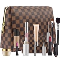 Makeup Bag, Cosmetic Bag, Portable Leather Large Checkered Makeup Bag, 2 Pack Large Capacity Travel Cosmetic Bag for Women, Lightweight Design and Waterproof Toiletries Bag Christmas Gifts