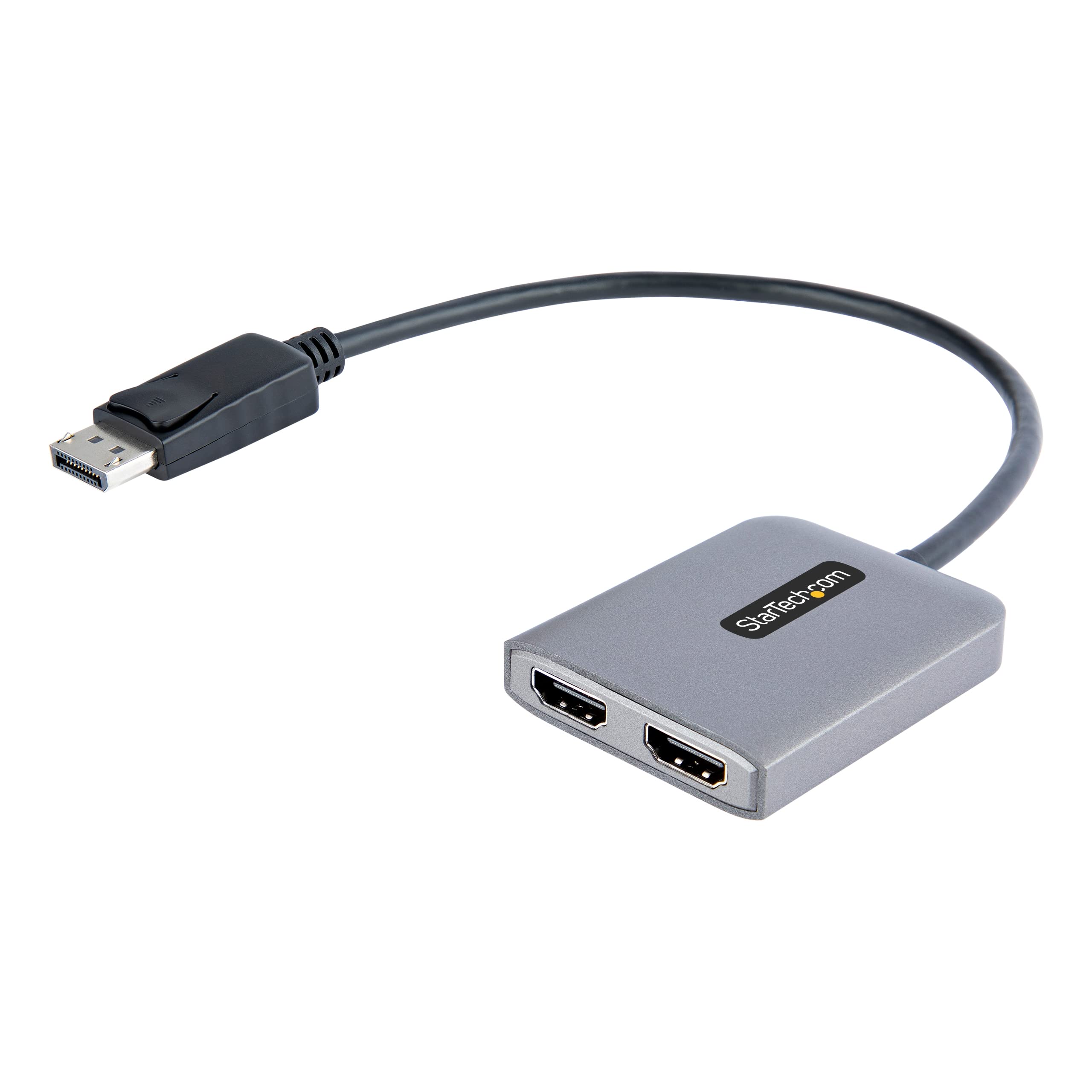 StarTech.com DP to Dual HDMI MST HUB - Dual HDMI 4K 60Hz - DisplayPort Multi Monitor Adapter with 1ft / 30cm Cable - DP 1.4 Multi Stream Transport Hub, DSC | HBR3 - DP to HDMI Splitter (MST14DP122HD)