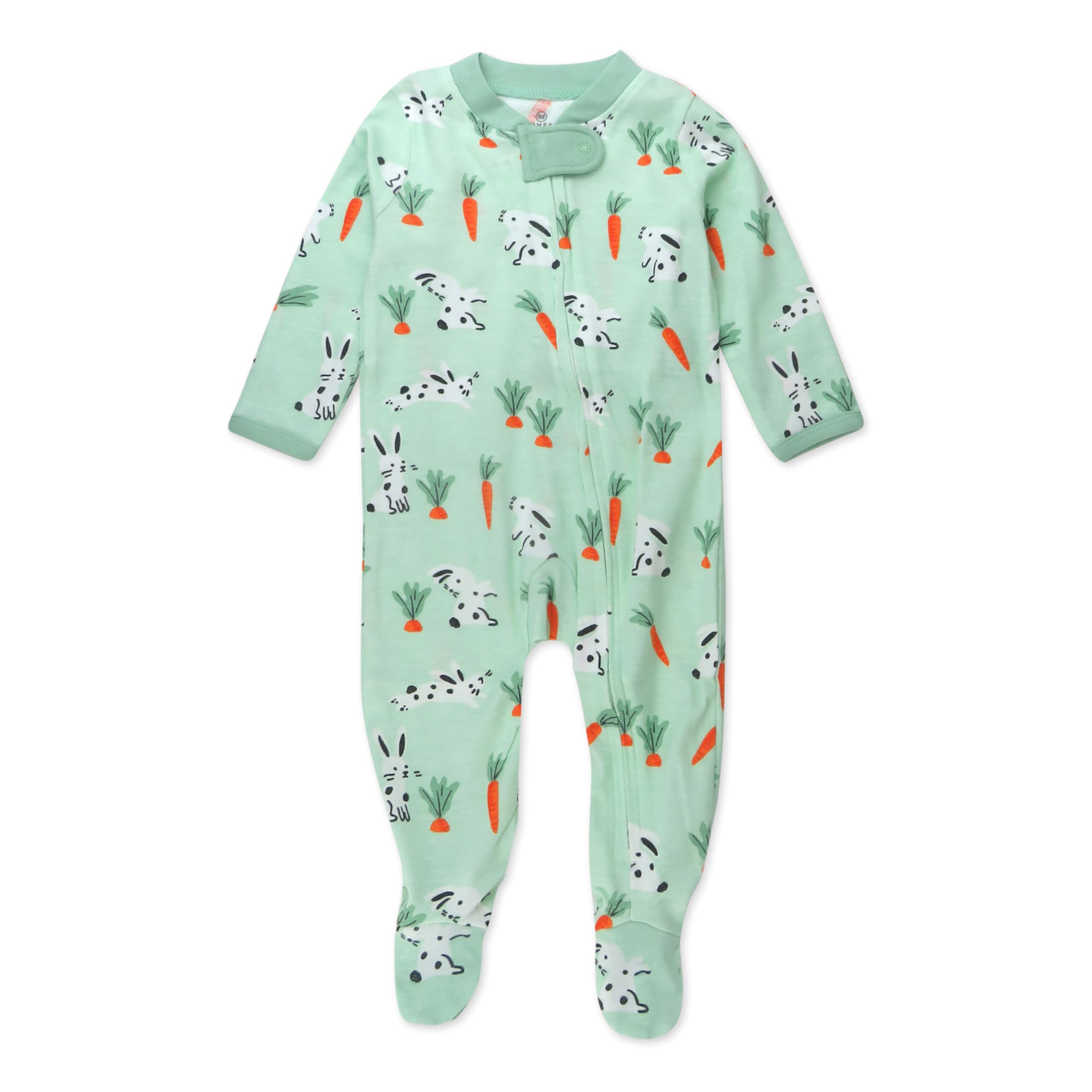 HonestBaby Sleep and Play Footed Pajamas One-Piece Sleeper Jumpsuit Zip-Front Pjs 100% Organic Cotton for Baby Girls, Dalmatian Bunny, 0-3 Months