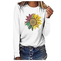 Long Sleeve Shirt for Women Casual Loose Fit Trendy Crewneck Sweatshirt Daily Comfy Summer Sunflower Print Blouse Tops