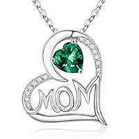 Mothers Day Gifts for Mom Necklace, S925 Sterling Silver Heart Pendant Birthstone Necklace Jewelry for Mom Mothers Day Gifts Birthday Gifts for Mom