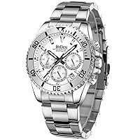 Men's Stainless Steel Chronograph Watch, Waterproof Designer Wristwatch, Luminous Analogue Business Watch With Date