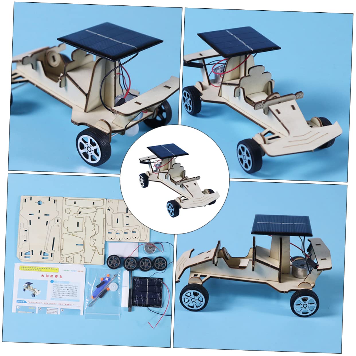 1 Set Assembled Car Toy Wooden Playset Cars Solar Model Car Building Science Kits for Kids Solar Car Kit Children Plaything Kids DIY Plaything Solar Energy Vehicle Pupils Puzzle