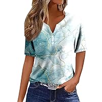 Women's Spring Tropical Short Sleeve Going Out Tops Sexy Button Down Cute V-Neck T Shirts Graphic Loose Fit Trendy