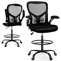 Office Drafting Chair, Ergonomic Mesh Chair Tall Office Chair for Standing Desk, Mid Back Counter Height Desk Chair, Swivel Task Chair with Armrests and Adjustable Foot Ring, Black