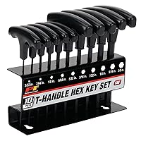 Performance Tool W80274 10-Piece SAE T-Handle Allen Wrench Set, Long Arm Hex Key Wrench Set