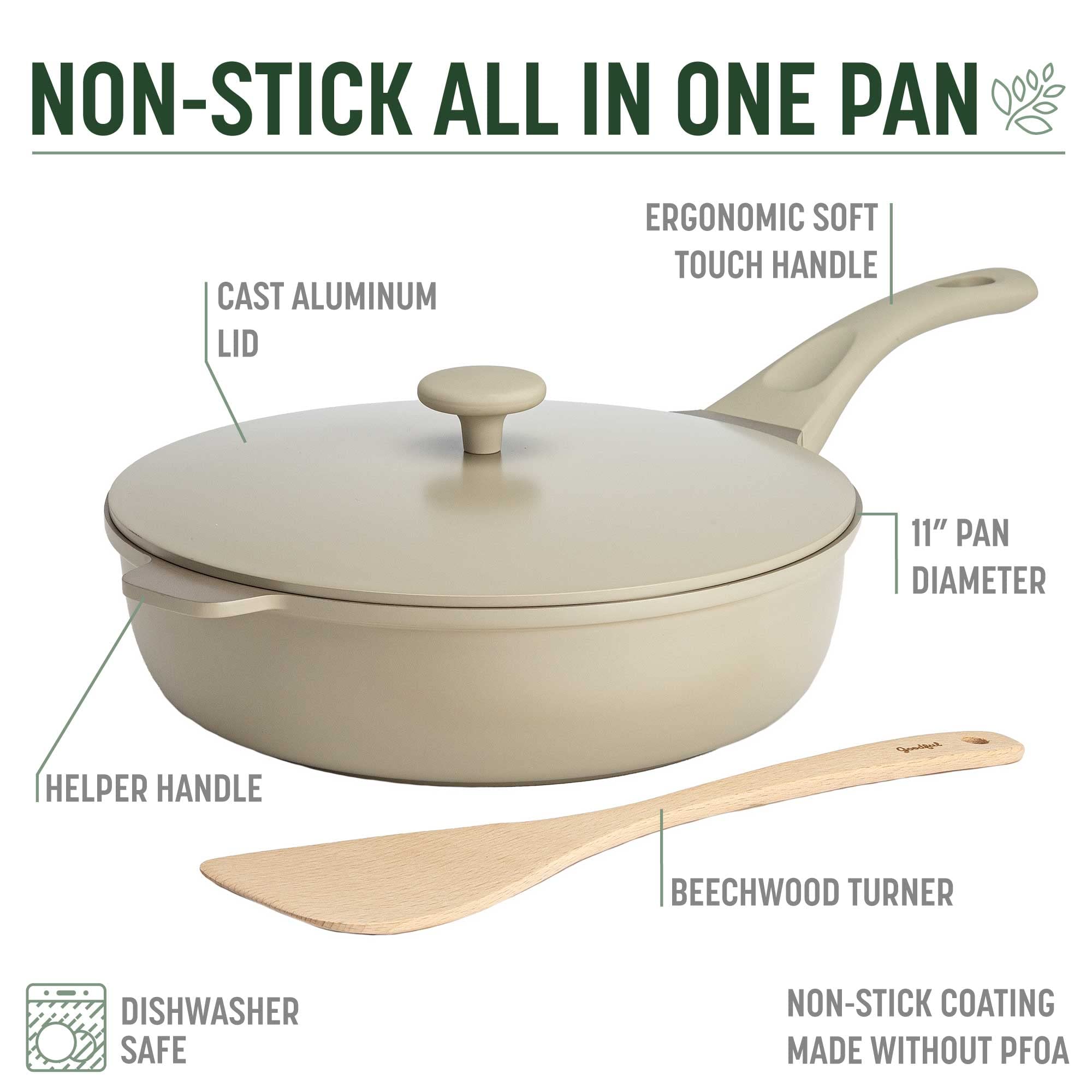 Goodful All-in-One Pan, Multilayer Nonstick, High-Performance Cast Construction, Multipurpose Design Replaces Multiple Pots and Pans, Dishwasher Safe Cookware, 11-Inch, 4.4-Quart Capacity, Linen