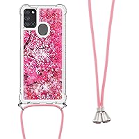 IVY Galaxy A21s Fashion Quicksand with Reinforced Corner and Drop Protection and Liquid Flow Design for Samsung Galaxy A21s Case - Plum Blossom