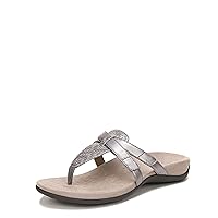 Vionic Women's Rest Karley Vio-Motion Insole Toe-Post Sandal- Supportive Flat Dressy That Includes an Orthotic Insole and Cushioned Outsole for Arch Support, Silver Tumbled 6.5 Wide