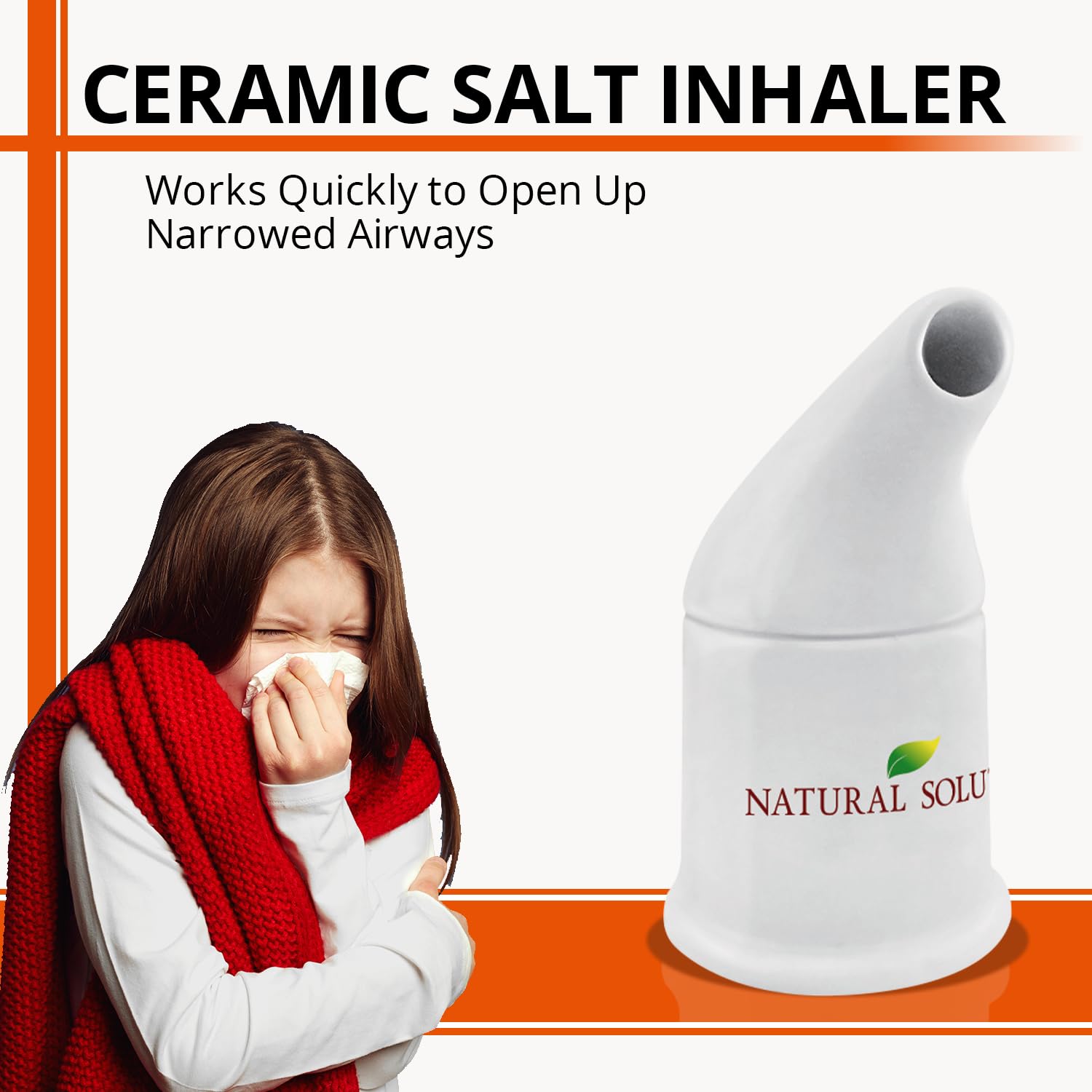 Natural Solution Ceramic Pink, Cleans The Respiratory System Great for Allergy, Asthma Relief, and Other Respiratory Conditions , Salt Inhaler, 1 Count