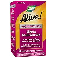 Nature’s Way Alive! Women’s 50+ Ultra Potency Complete Multivitamin, High Potency Formula, Promotes Healthy Heart, Brain, Bones*, Gluten-Free, 60 Tablets (Packaging May Vary)