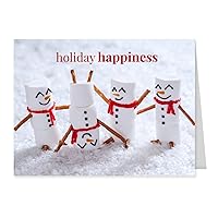 Marshmallow Snowmen Holiday Card Pack / 25 Seasonal Greeting Cards Including Envelopes/Whimsical Winter Happiness Food Design And Joyful Wishes Note