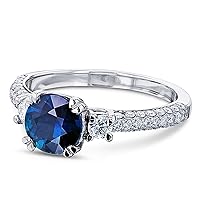Kobelli Three-Stone Sapphire and Diamond Engagement Ring 1 1/2 CTW in 14k White Gold