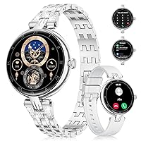 Women’s Smart Watch Bluetooth Answer Make Calls for Android iOS 1.1” AMOLED Female Smartwatch Sport Fitness Tracker Heart Rate Sleep Monitor Diamond Smart Watch Ladies Silver Steel Smartwatch