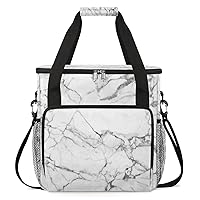 Art Abstract Grey Marble Coffee Maker Carrying Bag Compatible with Single Serve Coffee Brewer Travel Bag Waterproof Portable Storage Toto Bag with Pockets for Travel, Camp, Trip