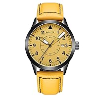 BOLYTE Mens Automatic Mechanical Watch Self Winding Automatic Date Military Sport Mens Watch with Leather Strap (Yellow) Yellow Military, yellow, Military