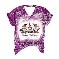 Three Gnomes Shirt Women Merry Christmas T-Shirt Casual Short Sleeve Bleached Shirts Fashion Crewneck Graphic Tee Tops