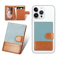 Phone Wallet, Phone Wallet Stick On Leather Adhesive Card Holder for Phone Case Compatible with Most of Cell Phone iPhone Samsung (Blue)