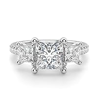 3.50CT Princess Cut Colorless Diamond Moissanite Engagement Ring Wedding Band Gold Silver Eternity Solitaire Halo Vintage Antique Anniversary Promise Gift Three Stone Accented Ring