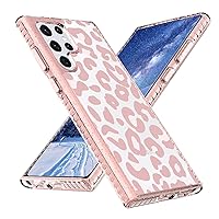 SAKUULO Compatible with Samsung Galaxy S22 Ultra Clear Case Cute Pink Leopard Design Scratch Resistant Cover Soft Flexible TPU Bumpers + Hard PC Back Case for Galaxy S22 Ultra