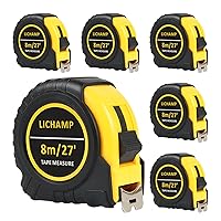 Lichamp 27FT/8M SAE and Metric Tape Measure 6 Pack, Retractable and Easy Read Measuring Tape Bulk Set, Min 1/8 inch Fraction and 1mm Scale