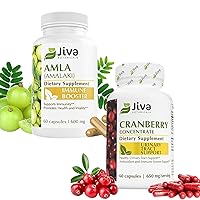 Jiva Cranberry Pills 650 mg, and Amla Herbal Supplement - 60 Vegan Capsules, Normal Urinary Tract Health, Kidney Support and Immune Booster