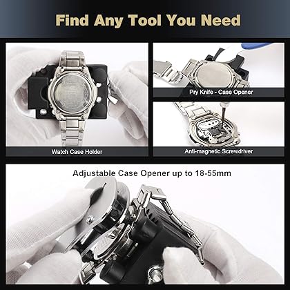 ONEBOM Watch Repair Kit Tool—Professional Watch Band Opener Link, Watch Battery Replacement Tool kit, Watch Back Case Remover with Carrying Case…