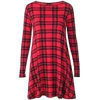 Forever Women's Check Tartan Print Stylish Top Dresses (M/L = 10/12, Swing Dress Red/Black)