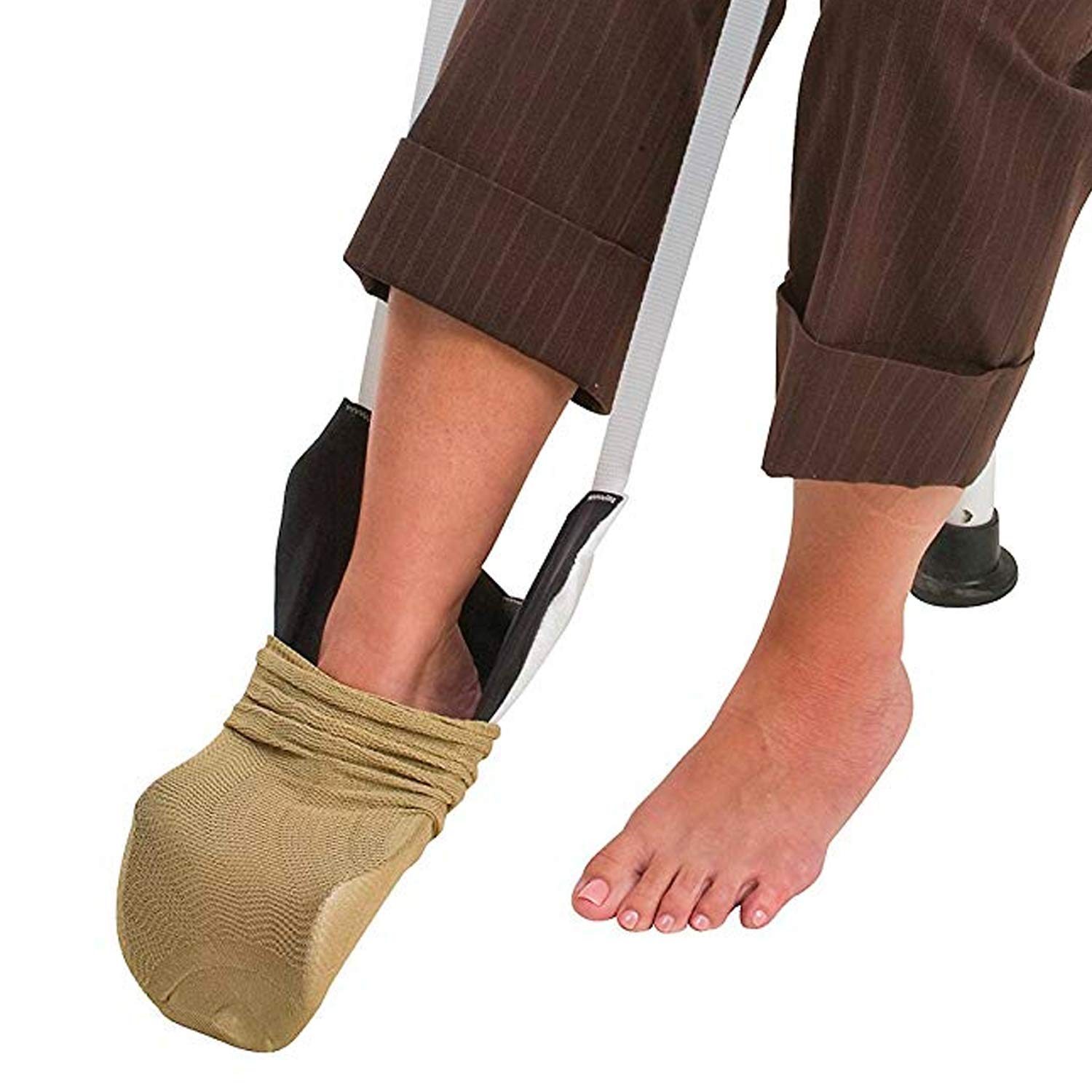 DMI Deluxe Sock Aid / Helper - Easily Pull on Socks Without Bending, Slip Resistance, Reliable Sock Aid Device for Seniors, White