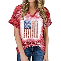 American Flag Shirt Womens Bleached Sublimation Blank Shirts 4th of July T-Shirt USA Flag Stars and Stripes Tee Tops