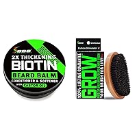 BBS 2X Thickening Biotin Beard Balm and GROW First Cut Boar Bristle Beard & Wave Brush for Men