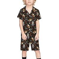 Rockabilly Pattern Boy's Beach Suit Set Hawaiian Shirts and Shorts Short Sleeve 2 Piece Funny