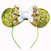 Mouse Ears Headbands for Women Sequin Tinker Bell Costume Bows Headband for Girls Glitter Princess Hair Band Birthday Party Decorations