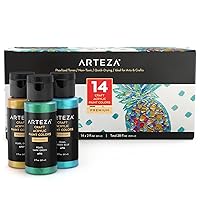 Arteza Pearlescent Acrylic Paint Set of 14, 2 fl oz Bottles, Quick-Drying Pearl Craft Paint, Art Supplies for Paper, Canvas, Wood, Glass Paper