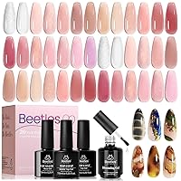 Beetles Jelly Gel Nail Polish Set 20 Colors Neutral Sheer Nude Pink Glitter White Color Soak Off UV Gel Kit with Nail Blooming Gel 15ml Clear Uv Led Blossom Gel Polish for Spreading Effect