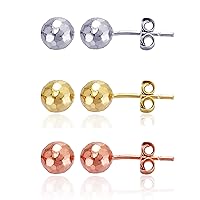 Sterling Silver Rhodium Yellow and Rose 6mm Disco Ball Stud Earring (Set of 3)