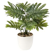Briful Fake Plants 18'' Tall Artificial Monstera Plant for Home Decor Indoor Potted Faux Greenery Plants Fake House Plant Floor Plant in White Pot for Bathroom Kitchen Decorations