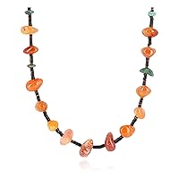 $260Tag Certified Silver Navajo Natural Turquoise Carnelian Native Necklace 15888-2 Made by Loma Siiva