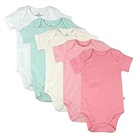 HonestBaby baby-girls 5-pack Short Sleeve Bodysuits One-piece 100% Organic Cotton for Infant Baby Girls